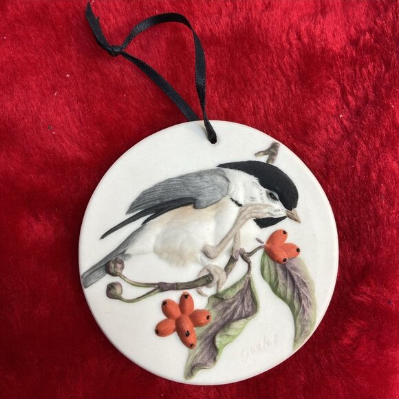 Chickadee Branch Ornament Signed LE 1989 Handpainted Ceramic Raised Design 3.5" - Picture 2 of 16